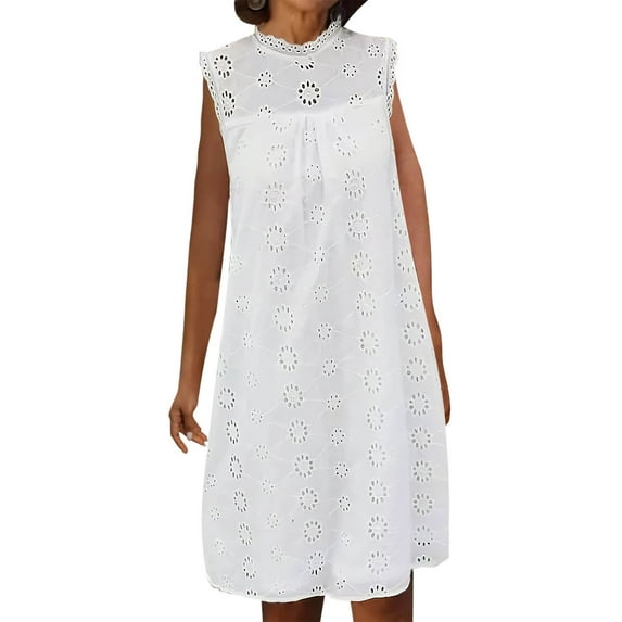 Youyipin womens dresses Women's Summer Tank Dress Sleeveless A Line Midi Dress Eyelet Hem Crewneck Holiday Casual Dress white dress women