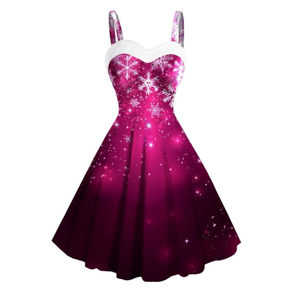 Youyipin womens dresses Women's Vintage Christmas Dress Snowflake Print Sleeveless A-Line Party Midi Dress prom dresses 2025