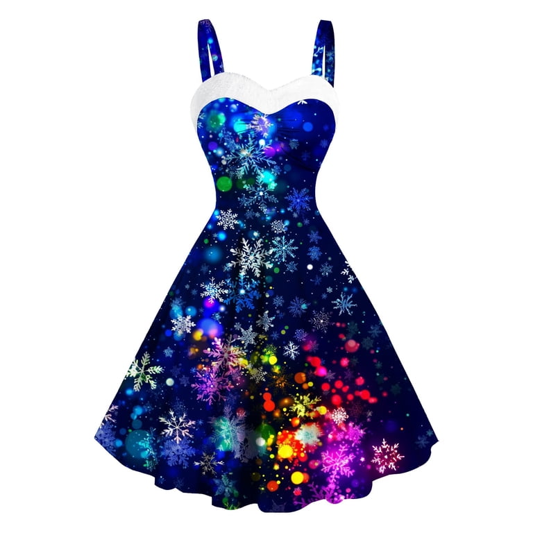 Youyipin womens dresses Women's Vintage Christmas Dress Snowflake Print Sleeveless A-Line Party Midi Dress prom dresses 2025
