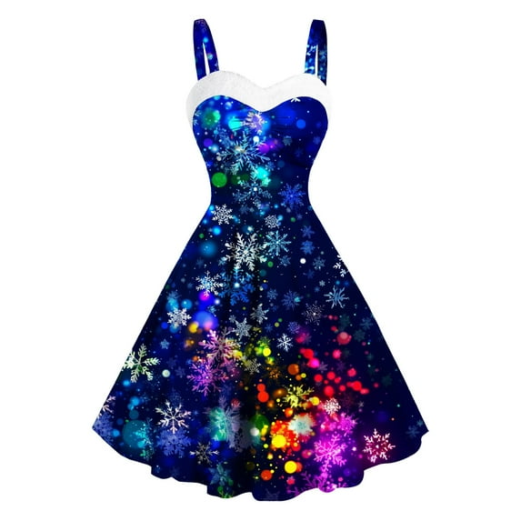 Youyipin womens dresses Women's Vintage Christmas Dress Snowflake Print Sleeveless A-Line Party Midi Dress prom dresses 2025