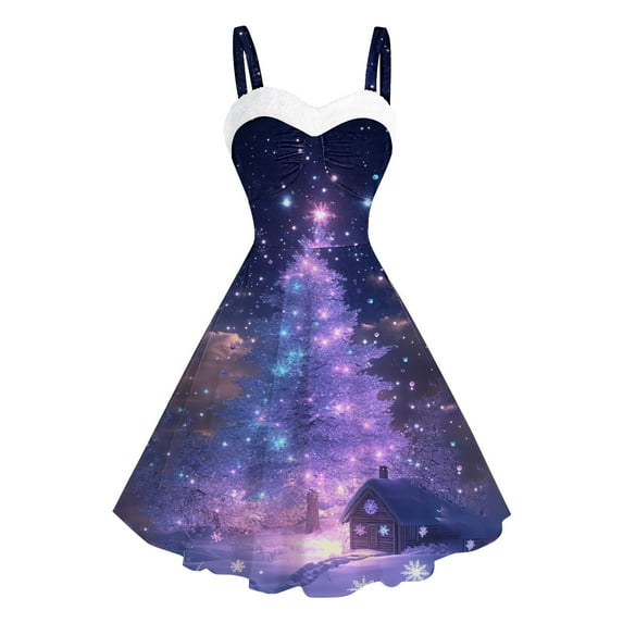 Youyipin womens dresses Women's Vintage Christmas Dress Snowflake Print Sleeveless A-Line Party Midi Dress prom dresses 2025