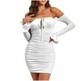 thumbnail image 1 of Youyipin womens dresses Womens Sexy Off Shoulder Bodycon Mini Dress Long Sleeve Halter Ruched Slinky Party Club summer dresses for women 2025, 1 of 9