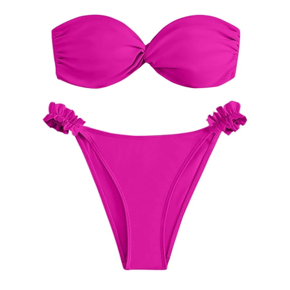 Youyipin womens swimsuits 2 piece Bandeau Bikini Set Halter O Ring Strapless Tie Back High Cut Two Piece Swimsuit bathing suit for women