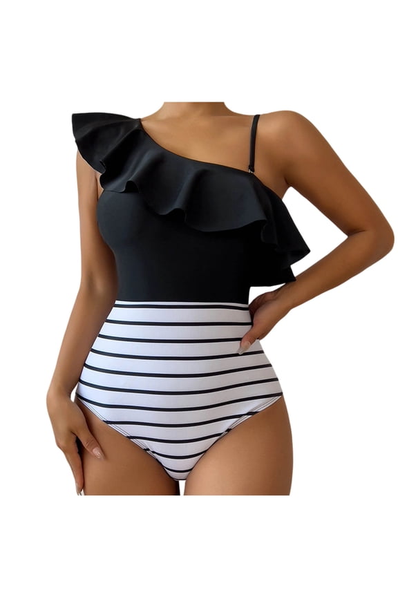 womens swimsuits 2 piece Off Shoulder Ruffled Flounce Crop Top High Waisted Tankini Set Swimming Bathing Suit Swimwear beach vacation clothes for women