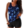 thumbnail image 1 of Youyipin womens swimsuits Conservative Print crew neck tank tops Strappy Back tankini swimsuits for women tummy control, 1 of 5
