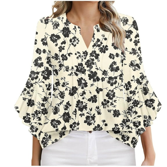 Youyipin womens tops 3/4 Length Sleeve Double Layered Dressy Casual Business Work Blouses V Neck Office Tunic Summer tops for women