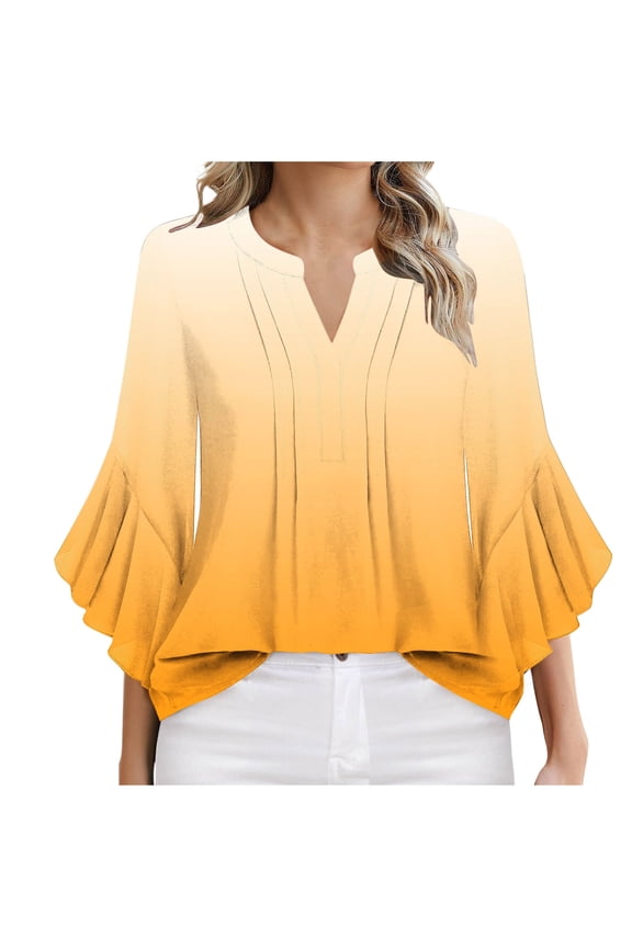 womens tops 3/4 Length Sleeve Double Layered Dressy Casual Business Work Blouses V Neck Office Tunic Summer tops for women