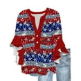 thumbnail image 1 of Youyipin womens tops 3/4 Sleeve Casual American Flag 4Th of July Henley Notched V Neck T Shirts Loose Fit graphic tees for women, 1 of 5