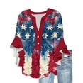 thumbnail image 1 of Youyipin womens tops 3/4 Sleeve Casual American Flag 4Th of July Henley Notched V Neck T Shirts Loose Fit graphic tees for women, 1 of 5