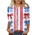 thumbnail image 1 of Youyipin womens tops Fashion Casual Bow tie Print Round Neck 3/4 Sleeve T-shirt Blouse Summer tops for women, 1 of 5