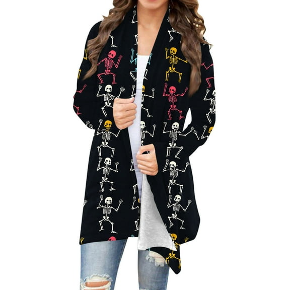 Youyipin womens tops Fashion Halloween Printed Long Sleeved Cardigan Jacket beach vacation clothes for women