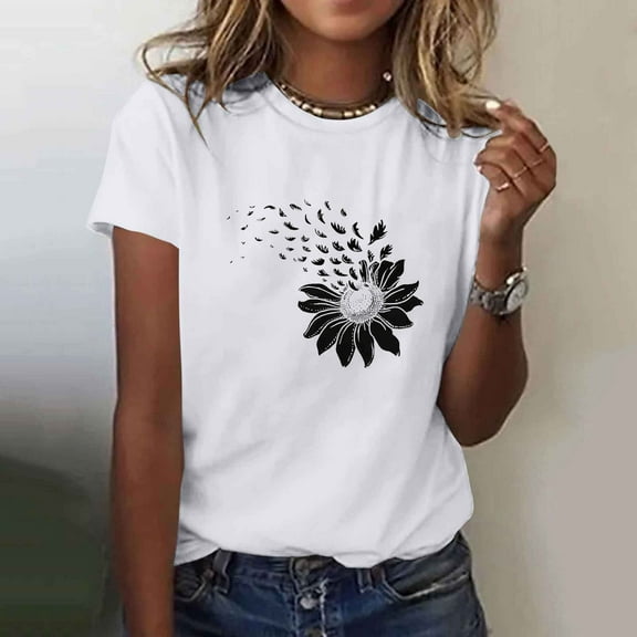 Youyipin womens tops Graphic Tees Sunflower Vintage Flower Shirts Inspirational Tees Casual Faith Shirt summer tops for women