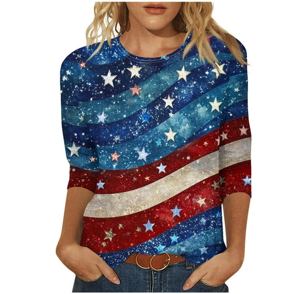 Youyipin womens tops Ladies' Fashionable Casual Printed V-neck 3/4 Sleeve T-shirt Summer tops for women