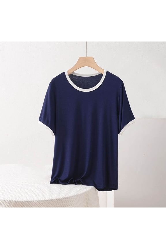 womens tops Ringer Tee Women Crew Neck Color Block Basic Summer Casual Short Sleeve T Shirt summer tops for women
