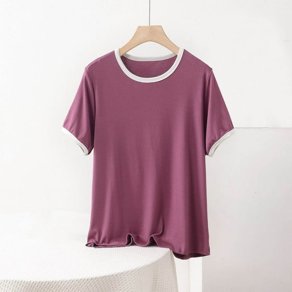 Youyipin womens tops Ringer Tee Women Crew Neck Color Block Basic Summer Casual Short Sleeve T Shirt summer tops for women