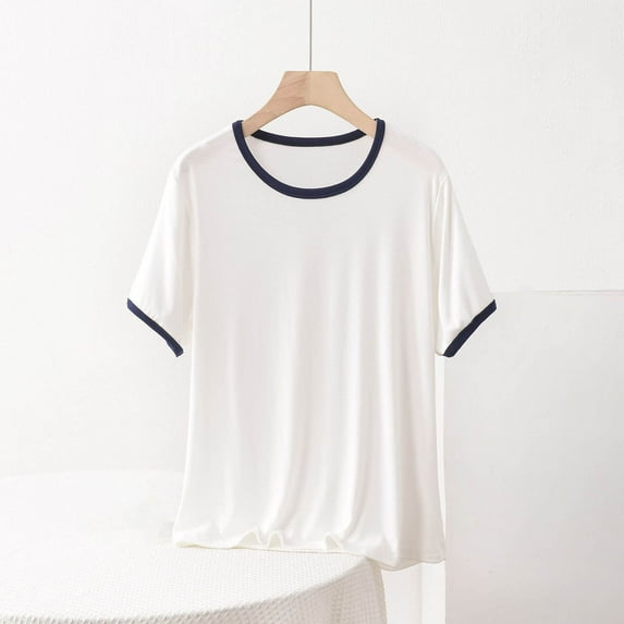 Youyipin womens tops Ringer Tee Women Crew Neck Color Block Basic Summer Casual Short Sleeve T Shirt summer tops for women