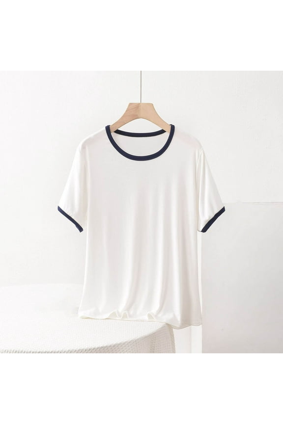 womens tops Ringer Tee Women Crew Neck Color Block Basic Summer Casual Short Sleeve T Shirt summer tops for women