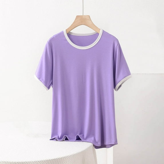 Youyipin womens tops Ringer Tee Women Crew Neck Color Block Basic Summer Casual Short Sleeve T Shirt summer tops for women