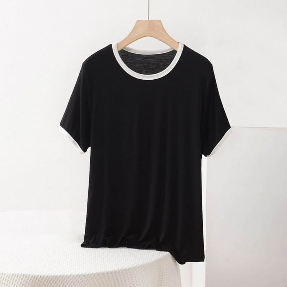 Youyipin womens tops Ringer Tee Women Crew Neck Color Block Basic Summer Casual Short Sleeve T Shirt summer tops for women