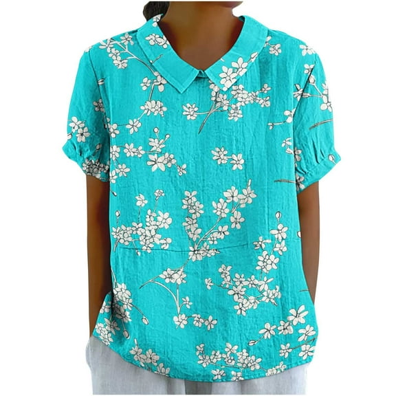 Youyipin womens tops Women's Doll Collar Shirts Lapel Collar V Neck Short Sleeve Blouse Dressy Casual Tunic Tops spring tops for women