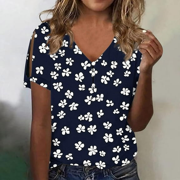 Youyipin womens tops Women's Shirts Dressy Casual Plus Size Blouses V Neck Folding Cuff Boho short sleeve shirts for women
