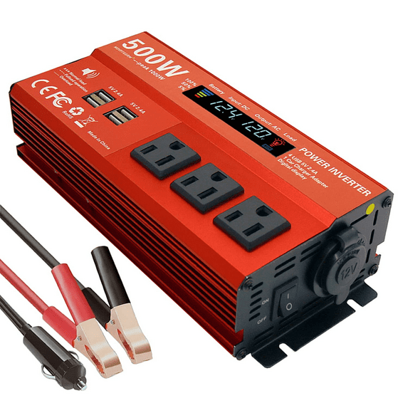 Yowal 500W Power Inverter for Vehicles DC 12V to 110V AC Car Inverter Converter with 4.2A Dual USB Charging Ports, 2 AC Outlets Car Plug Adapter for Laptop Computer