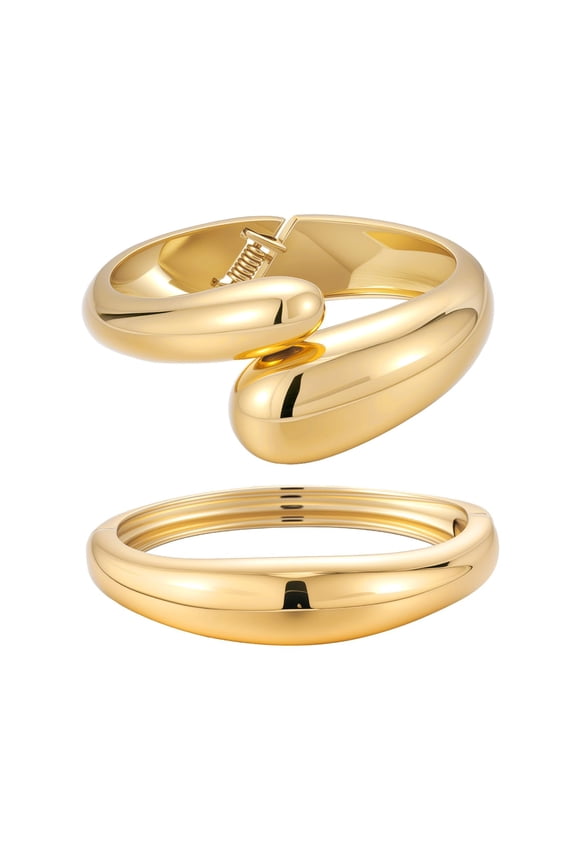 Bangles for Women, 2PCS Teardrop Chunky Bracelet Set, Hinged Thin Wave Bangle Bracelets Stack for Women, Non Tarnish Wrist Cuff, Trendy Jewelry Gifts for Christmas Valentine Birthday C113