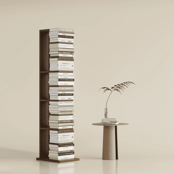 Yowos 9 Tier Bookshelf, Vertical Corner Shelf with Modern Invisible Spine Ladder Bookcase Space-Saving Organizer, Walnut