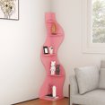 thumbnail image 1 of Yowos Corner Bookshelf, 5 Tier Modern Wall Shelf Bookcase Wavy Small Storage Rack Stylish Accent for Small Space, Plant Stand, Pink, 1 of 9