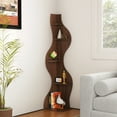 thumbnail image 1 of Yowos Corner Bookshelf, 5 Tier Walnut Bookcase Modern Wavy Wall Shelf Small Storage Rack Stylish Accent for Small Space, Plant Stand, 1 of 10