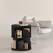 Yowos Rotating Bookshelf, 2 Tier Small Black Bookcase Corner Shelves Display Storage Tower Space-Saving Revolving for Small Space