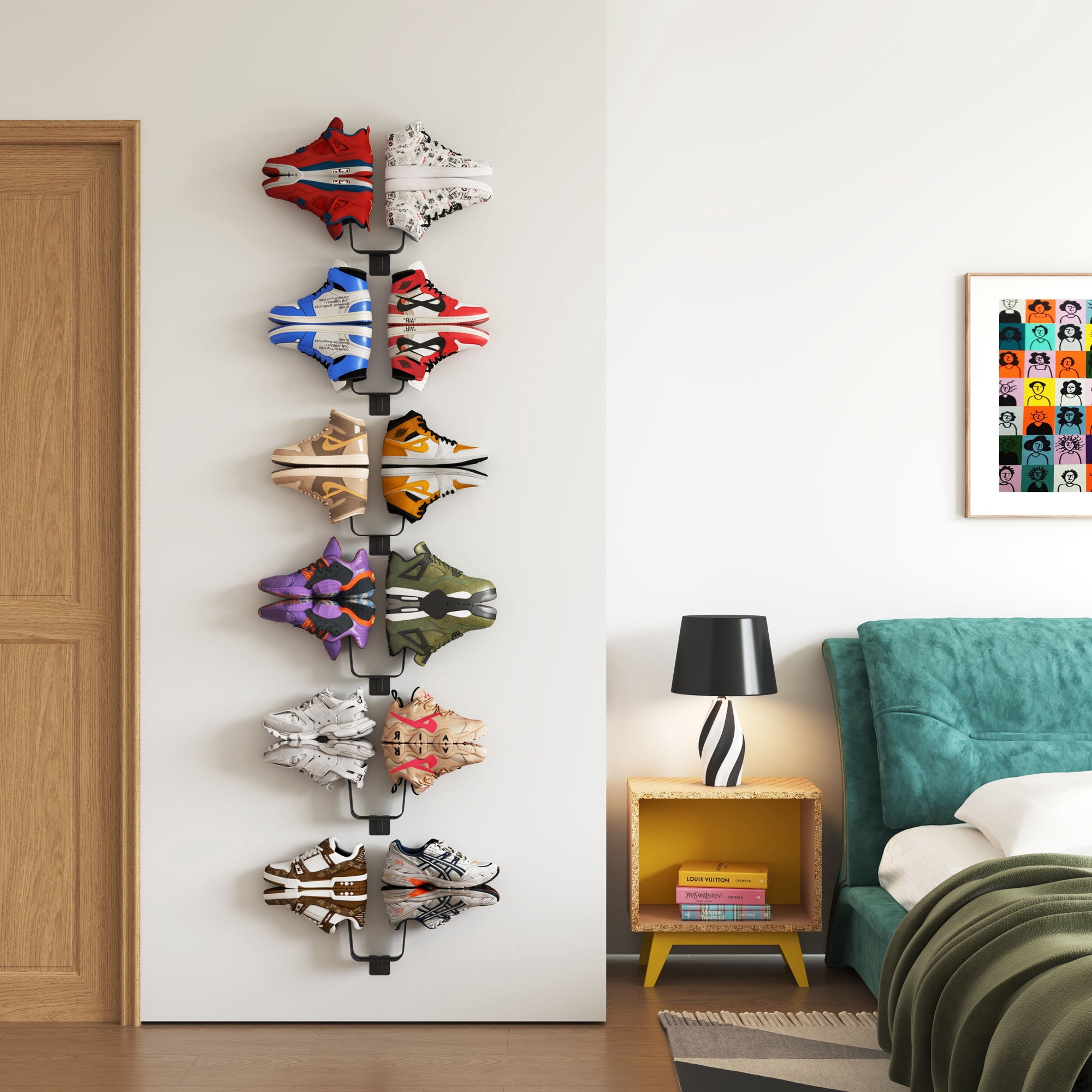 Yowos Shoe Rack Wall Mounted Shelf, 6 Pack Floating Shoe Shelves for Showcasing Shoe Collections Storage, Black