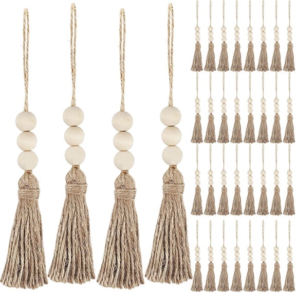 Yoyauz 15 Wooden Bead Tassel Natural Hemp Rope Tassel Bead Bookmark Christmas Tree Diy Craft Project