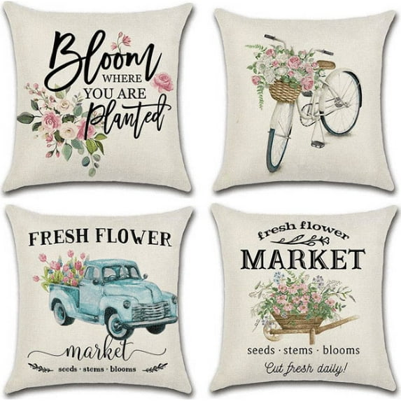 Yoyauz 18'' x 18'' Spring Floral Throw Pillow Cover - 'Hello Spring' Rustic Botanical Floral Pillowcase, Farmhouse Country Summer Decorative Cushion Case for Couch, Sofa, Home, Outdoor