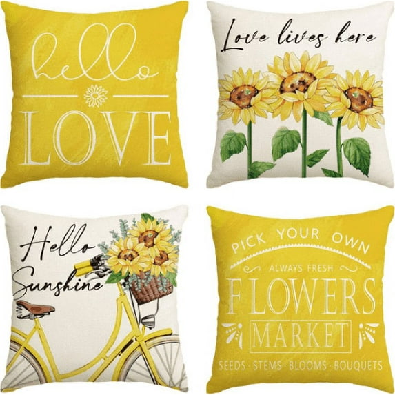 Yoyauz 18'' x 18'' Spring Floral Throw Pillow Cover - 'Hello Spring' Rustic Botanical Floral Pillowcase, Farmhouse Country Summer Decorative Cushion Case for Couch, Sofa, Home, Outdoor