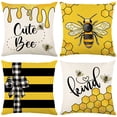 thumbnail image 1 of Yoyauz 18 "x18" Inch New Small Bee Pillow Cover Yellow and White Striped Home Sofa Cushion Cover Linen Letter Printing, 1 of 3