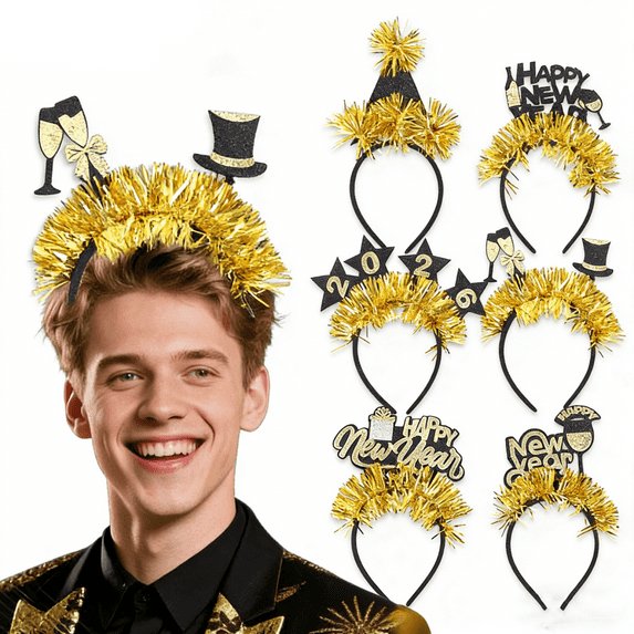 Yoyauz 2026 New Year Party Supplies Gold Black Silver Adult Female And Male Headwear Flashing Photo Booth Props 2026 Celebration Eve Party And Holiday Headwear