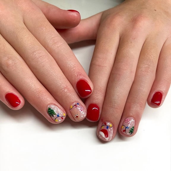 Yoyauz 24 PCS Christmas Fake Nails Shining Gold Purple Christmas Puppy Star Short Fake Nails, Christmas Color Nails Used for DIY Nail Decoration in Winter