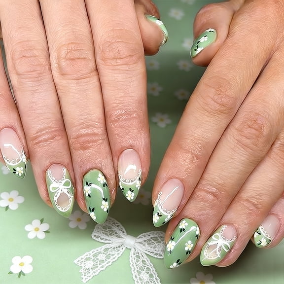 Yoyauz 24 Pieces Of Colorful Pressed Nails, Complete Set Of Almond Short Square Spring And Summer Fake Nails With Floral Patterns, Reusable For Women To Stick On Nails