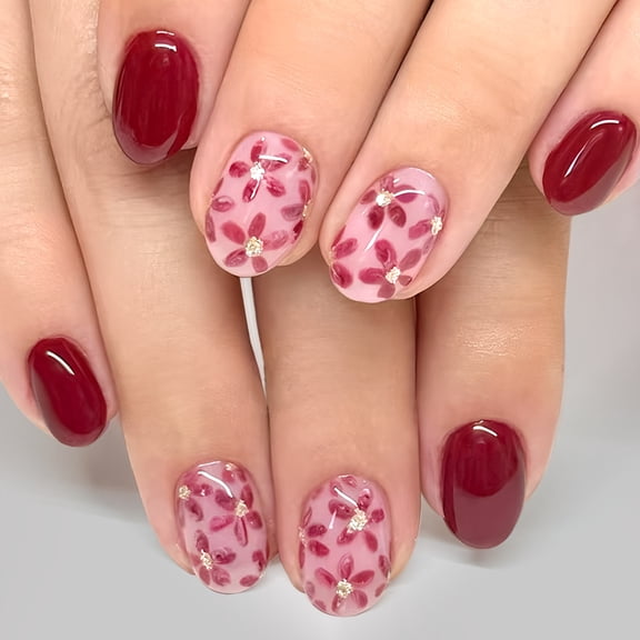Yoyauz 24 Pieces Of Colorful Pressed Nails, Complete Set Of Almond Short Square Spring And Summer Fake Nails With Floral Patterns, Reusable For Women To Stick On Nails