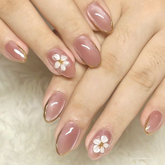 Yoyauz 24 Pieces Of Colorful Pressed Nails, Complete Set Of Almond Short Square Spring And Summer Fake Nails With Floral Patterns, Reusable For Women To Stick On Nails