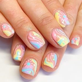 Yoyauz 24 Pieces Of Colorful Pressed Nails, Complete Set Of Short Square Spring And Summer Fake Nails With Hand-Painted Spring And Summer Patterns, Women Can Reuse And Stick Nails On