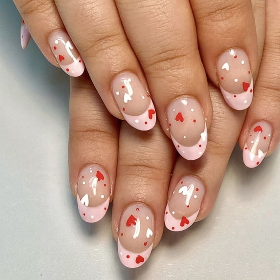 Yoyauz 24 Valentine's Day Medium Pressure Nail Fake Nail with Love Design Fake Nail Valentine's Day Cute Female Girlfriend Gift
