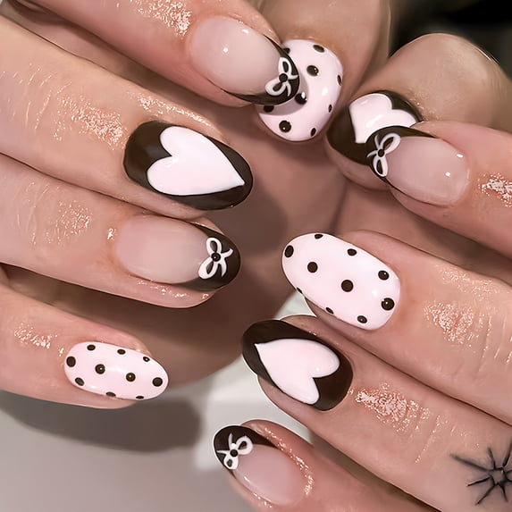 Yoyauz 24 Valentine's Day Medium Pressure Nail Fake Nail with Love Design Fake Nail Valentine's Day Cute Female Girlfriend Gift