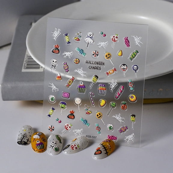 Yoyauz 2PCS Halloween Nail Stickers Self-Adhesive Diy Nail Stickers With Halloween Party Nail Decoration Stickers