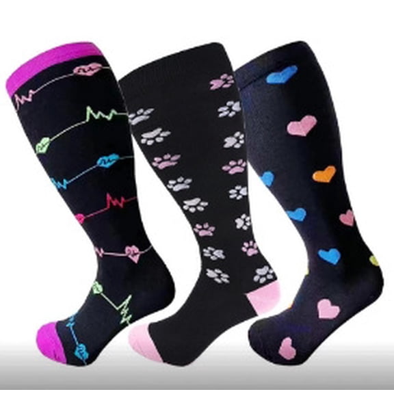 Yoyauz 3 Pairs Of Extra Size Compression Socks, Extra WideCalf, 20-30mmHg For Men And Women, Support Dancing, Cycling, Running, Climbing