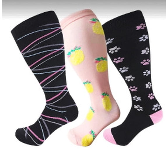 Yoyauz 3 Pairs Of Extra Size Compression Socks, Extra WideCalf, 20-30mmHg For Men And Women, Support Dancing, Cycling, Running, Climbing