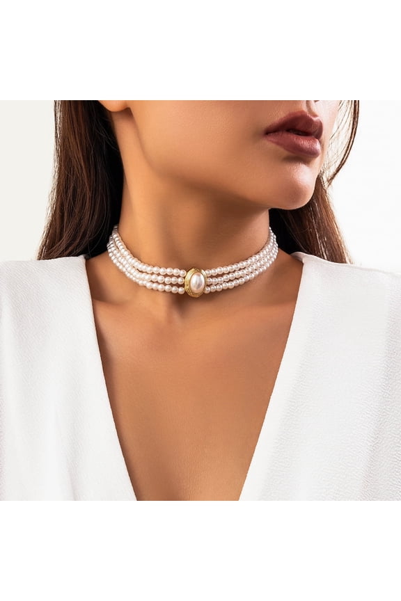 3 Tier Pearl Necklace Women's Bohemian Pearl String Necklace Fashion Jewelry Halloween Party Christmas Gifts