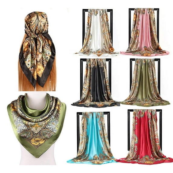Yoyauz 35" Large Square Satin Head Scarf - Silk Hair Scarf Square Hair Bandanas Large Scarf Sleeping Head Wraps for Women