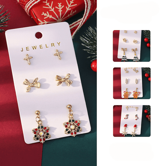 Yoyauz 3PCS Christmas Earrings For Ladies Christmas Trees Snowflakes Bows Bells Lightweight Earrings Cute Christmas Parties Jewelry Gifts